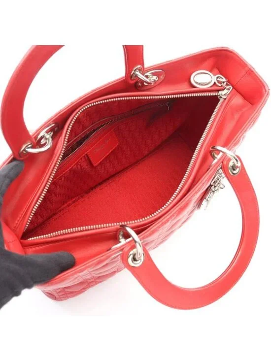 Dior Handbag Lady Large Cannage Red Leather 2-Way - Picture 3 of 9